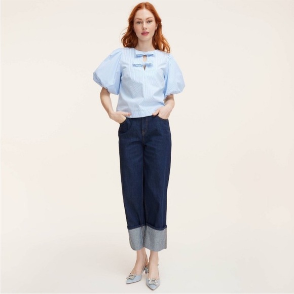 NWT Kate Spade x Target Stripe puff short sleeve blouse top Blue White XS - Picture 3 of 8